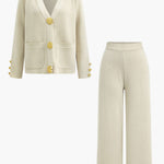 Button Detail Knit Cardigan And Wide-Leg Pants Set Dreamardi