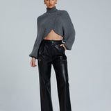 Stylish batwing sleeve turtleneck crop sweater
