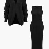 Ribbed Knit Dress And Cardigan Set Dreamardi