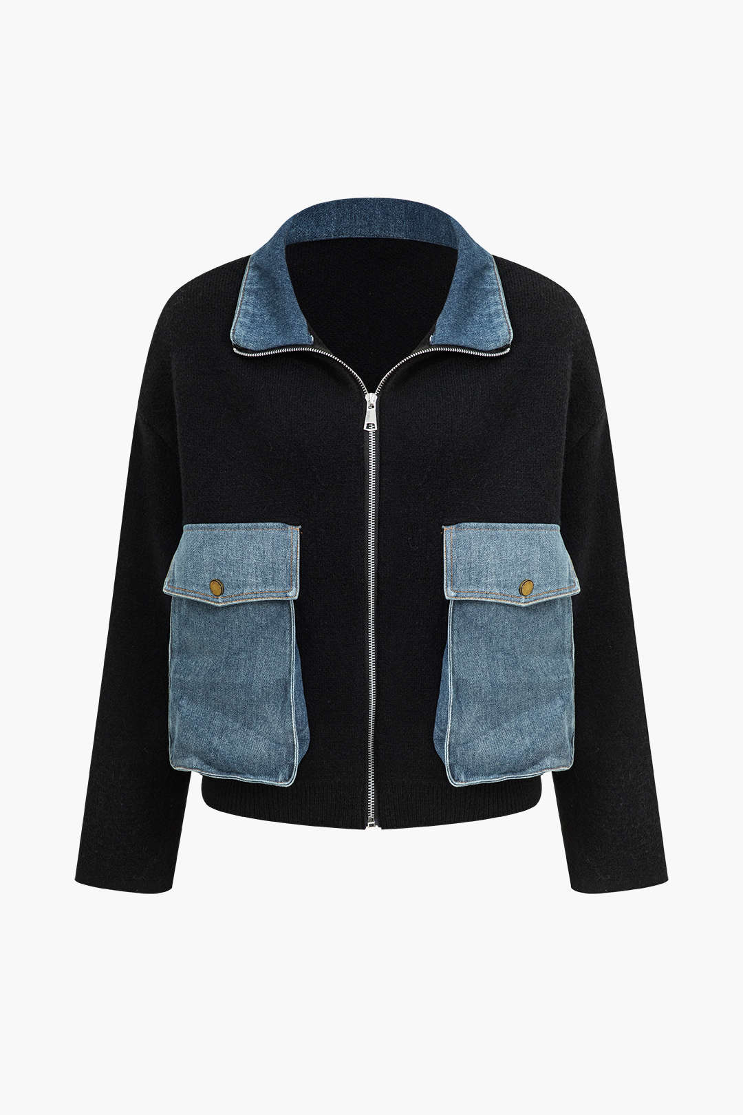 Unique patchwork design women's sweater cardigan