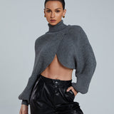 Stylish batwing sleeve turtleneck crop sweater