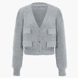 Knit button pocket women's cardigan