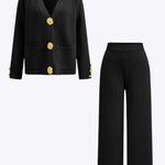Button Detail Knit Cardigan And Wide-Leg Pants Set Dreamardi