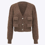 Knit button pocket women's cardigan