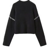 Contrast whipstitching turtleneck sweater