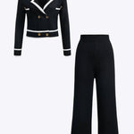 Contrast Knit Button Cardigan And Pants Set Dreamardi