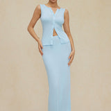 Modern casual sleeveless cardigan and skirt set