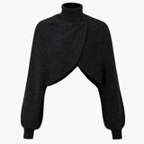 Stylish batwing sleeve turtleneck crop sweater
