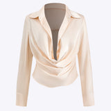 Timeless ruched satin long sleeve shirt