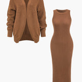 Ribbed Knit Dress And Cardigan Set Dreamardi