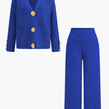 Button Detail Knit Cardigan And Wide-Leg Pants Set Dreamardi