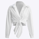 Chic solid knot long sleeve shirt