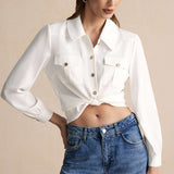 Elegant button pocket long sleeve shirt