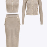Knit Bottom Tank Top And Cardigan And Skirt Set Dreamardi