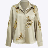 Stylish sequin long sleeve shirt with slit design